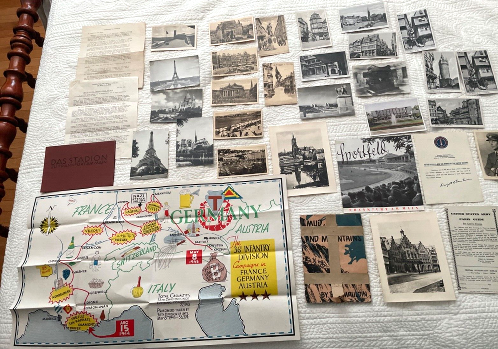 W.W. II. U.S. GI’S COLLECTION BOOKS, POSTCARDS, MAP, DOCUMENTS