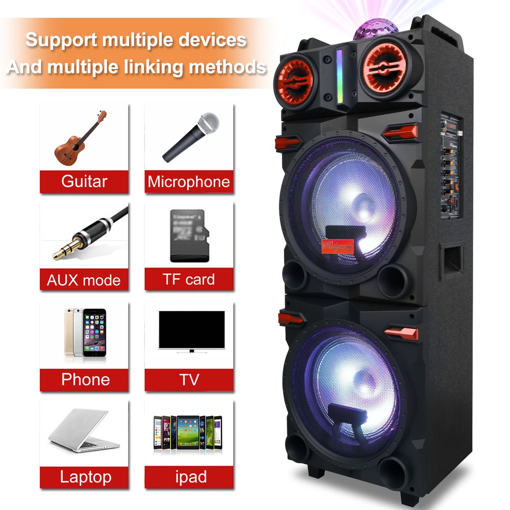 Dual 10" Portable Disco LED Bluetooth Speaker, Remote, & Powerful Sound System