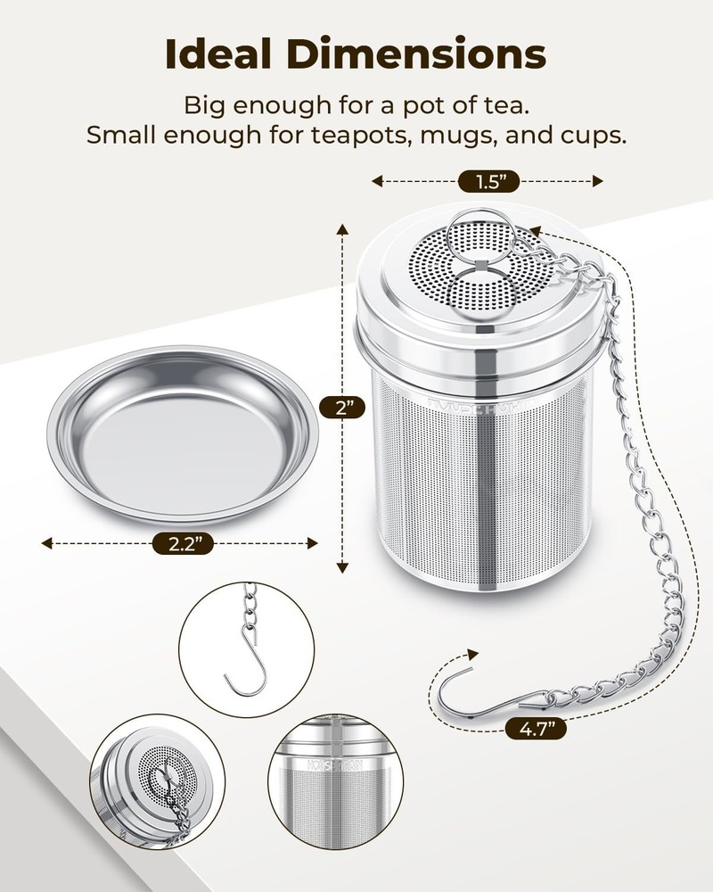 2 Pack Tea Strainers for Loose Tea, Extra Fine Mesh Tea Infusers, 304 Stainless