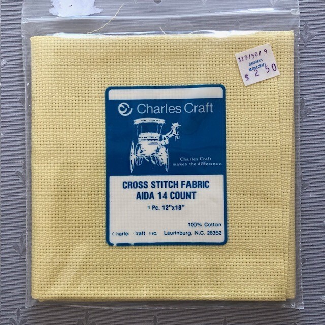 6 various cross stitch items - 2 Keepsake cones, 3 Aida cloths and 1 thread lock