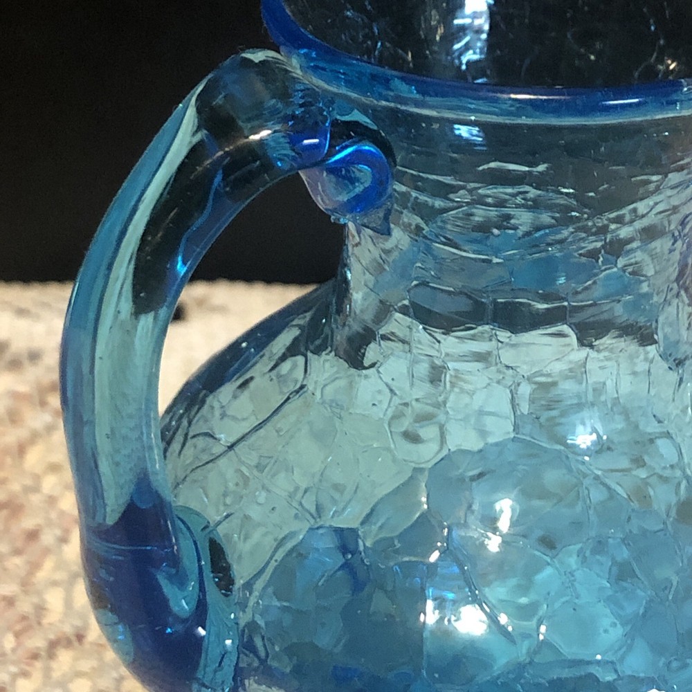 Small Crackle Glass Light Blue Pitcher