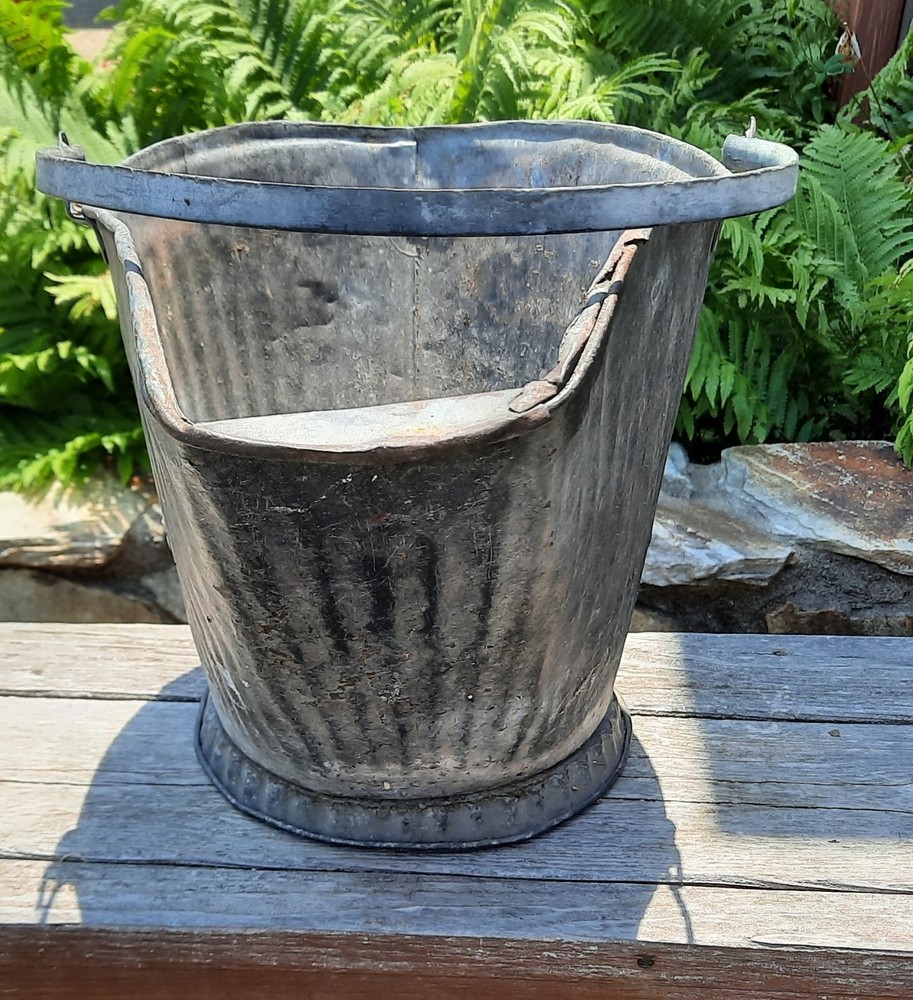 Vintage Galvanized Metal Coal Ash Scuttle Bucket