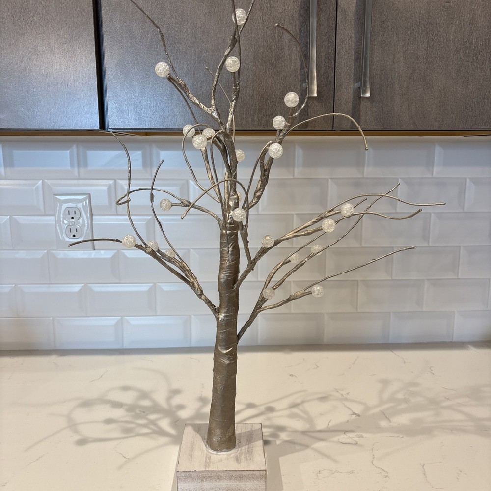 Holiday Tabletop Tree Silver White Battery Lit