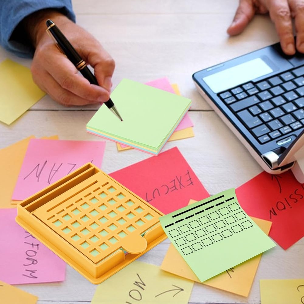 Sticky Note Holder with 5 Different Stencil & 1 Pack Pos-t It Note, 3x3 inch ...