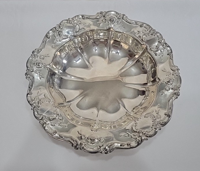 Vintage Silverplate Footed Serving Bowl Scroll Rim Candy Dish Rococo Style 11"
