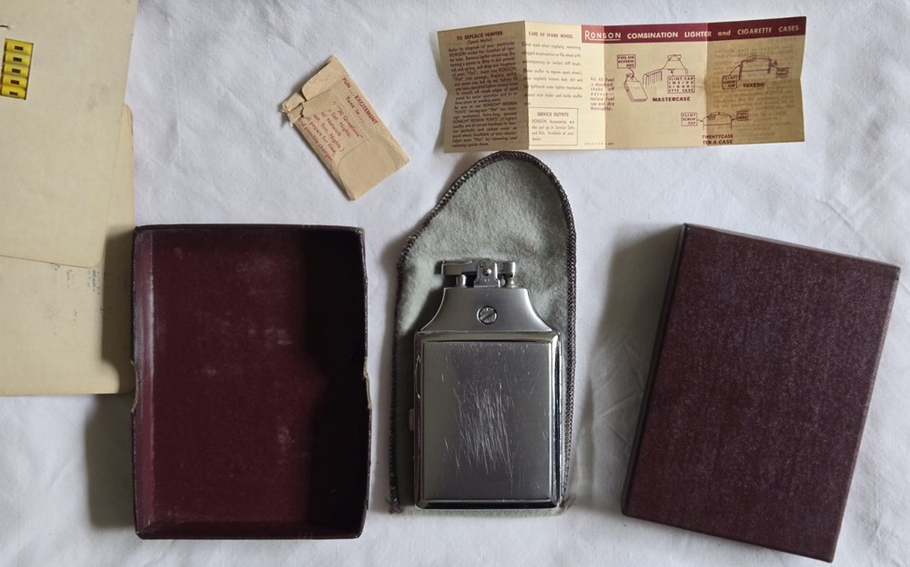 Vintage Ronson Mastercase Cigarette Holder/Lighter Silver/Chrome w/ Original Pkg