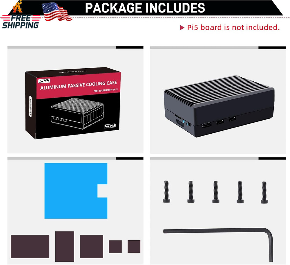 Geeekpi Aluminum Case for Raspberry Pi 5, Passive Cooling Case with Cooling Colu