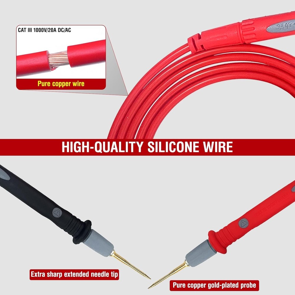 Professional Multimeter Test Leads Kit,Extra-Long Soft Silicone Meter Red