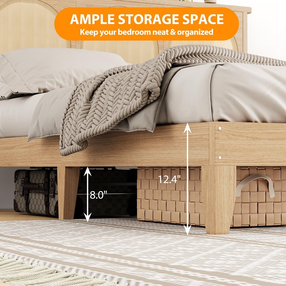 Queen/Full Size Platform Bed Frame W/LED Lights &Wood Headboard,Underbed Storage
