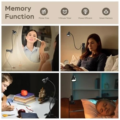Clip on Light Reading for Bed 3 Color Modes 10 Dimmable 4W, Black