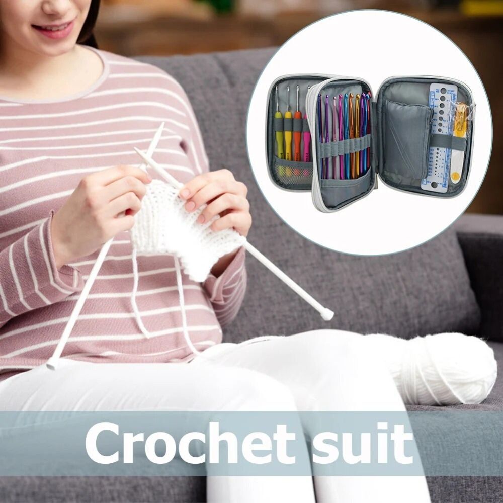 2 Layer Crochet Hook Pouch Empty Knitting Kit Case Sewing Kit Organizer Bag US