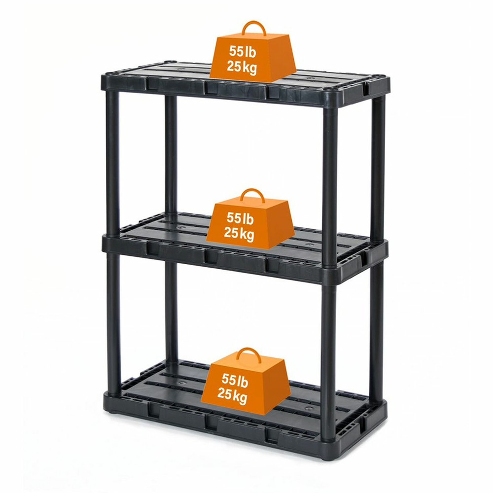 Gracious Living 3 Shelf Knect-A-Shelf Solid Light Duty Storage Unit, Black 4Pack