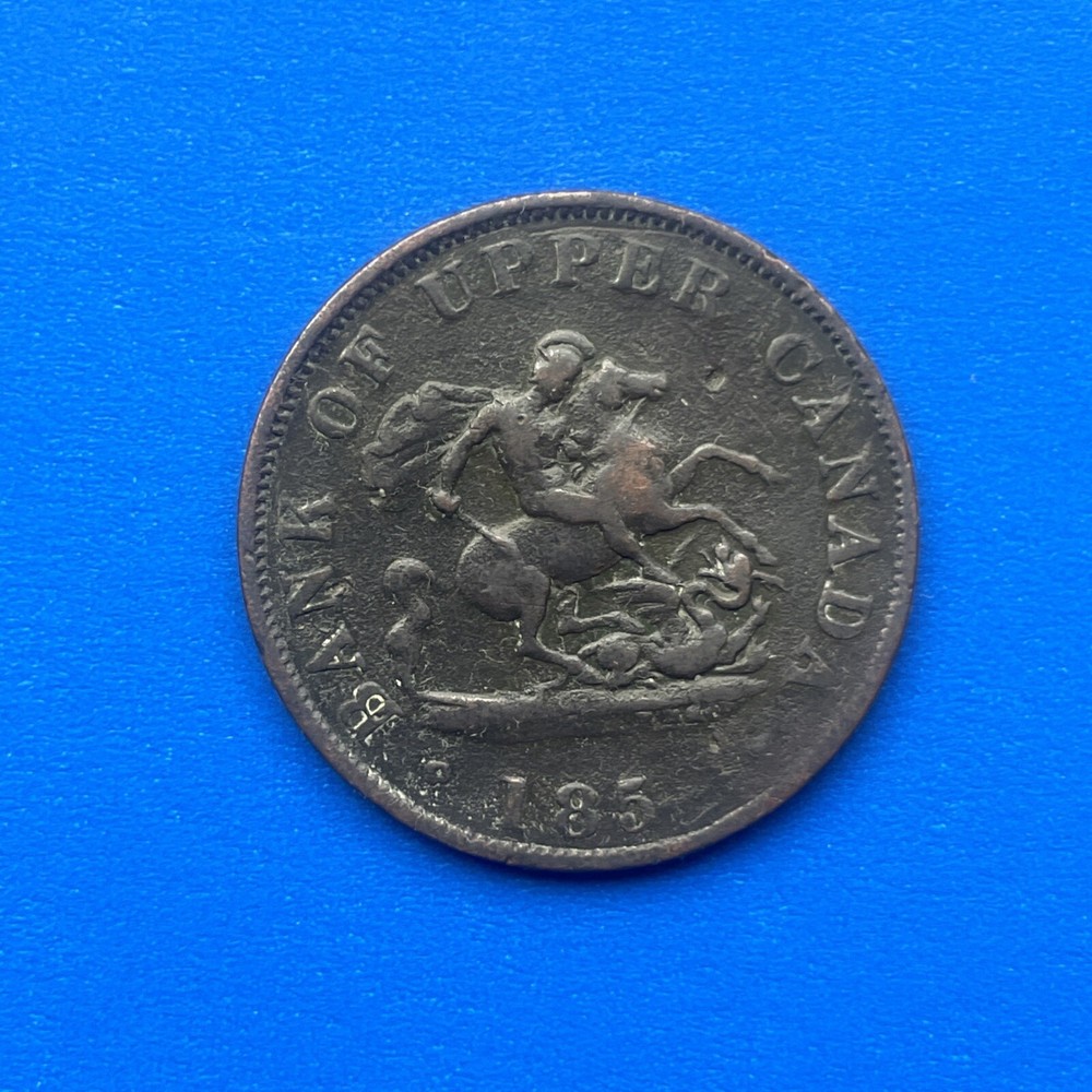 ERROR 185? UPPER CANADA DRAGON SLAYER “ERROR”HALF PENNY MISSING LAST DIGIT RARE!