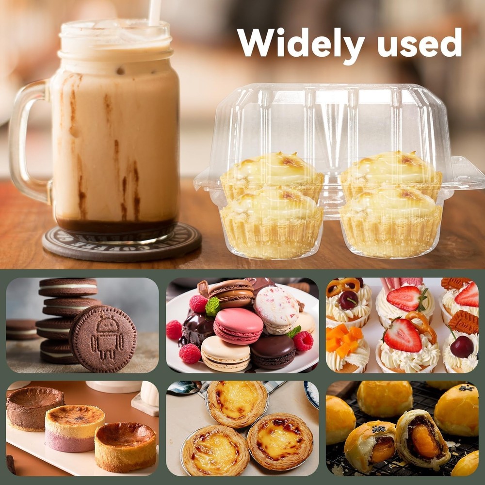 40 Pack 4-Compartment Clear Plastic Cupcake Boxes, 4-Cavity Cupcake Holders, ...