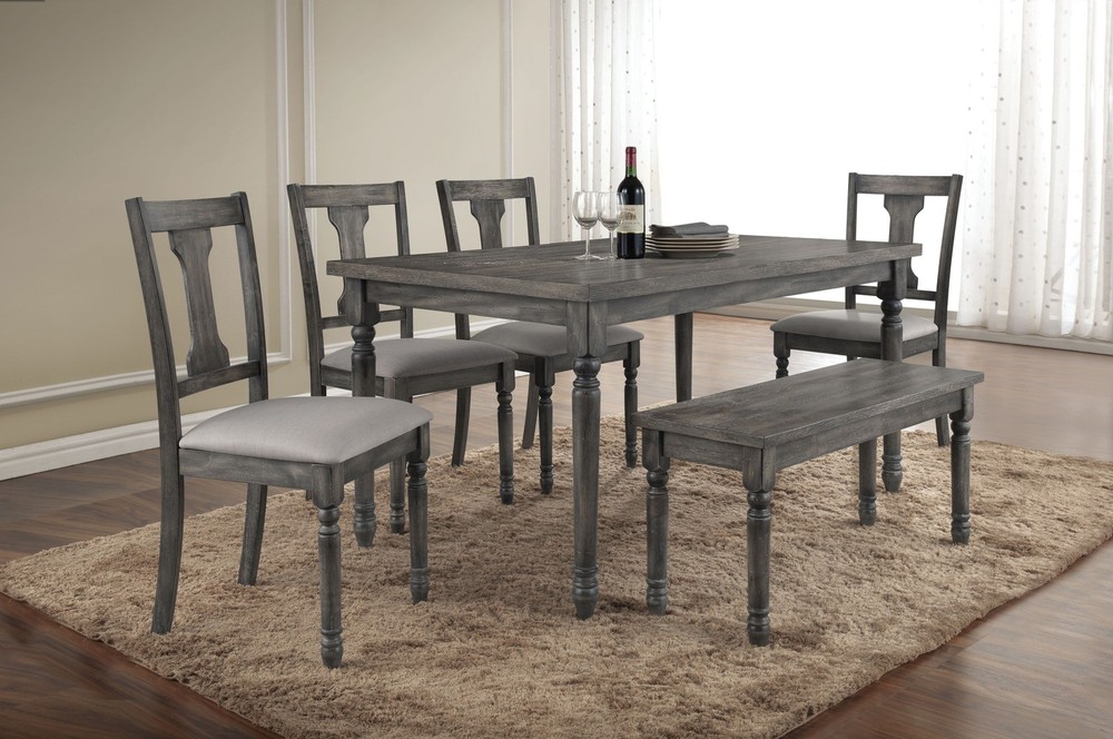 Weathered Grey Dining Table with Turned Leg