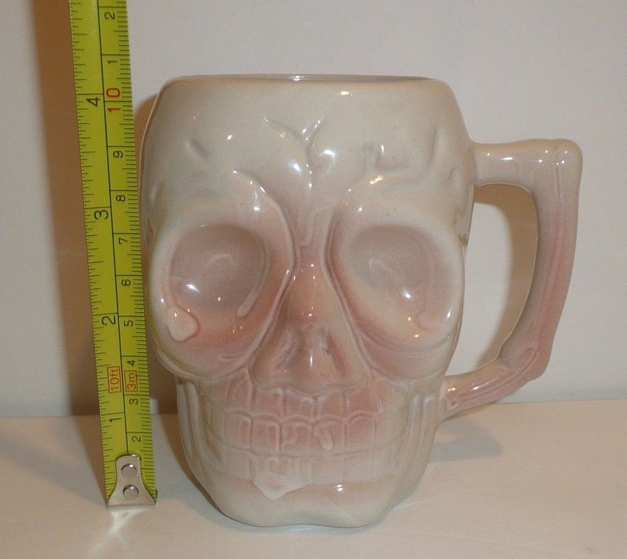 Skull Mug Coffee Cup Halloween Decor Ceramic Scary Bone Handle Human Odd Weird