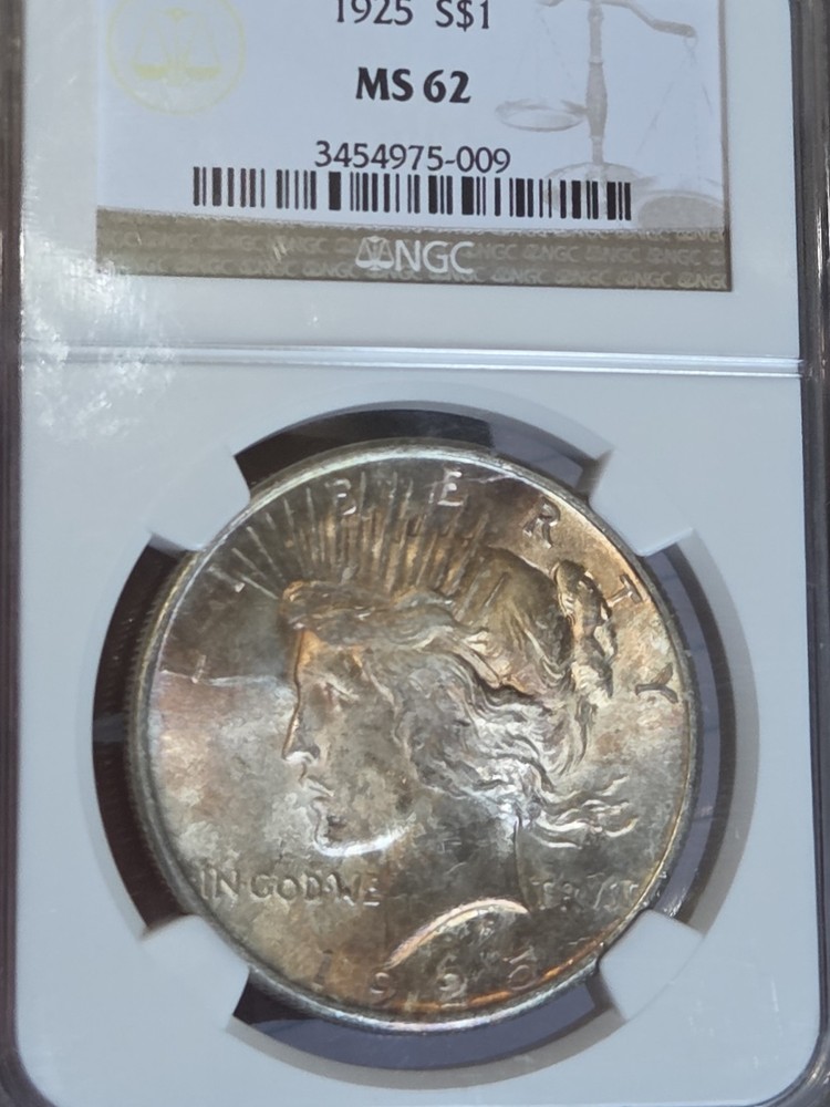 1925 $1 Peace Dollar NGC MS62 Toned