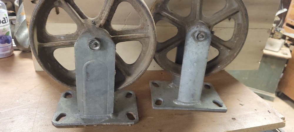 2 Antique Cast Iron Wheels 8 " Casters Set