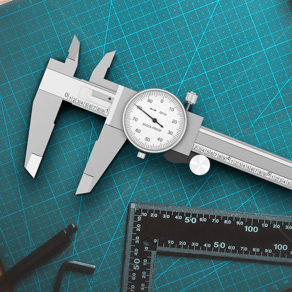 Shockproof Dial Caliper, 0-6 Range, 0.001 Resolution, 4-Way Measurement