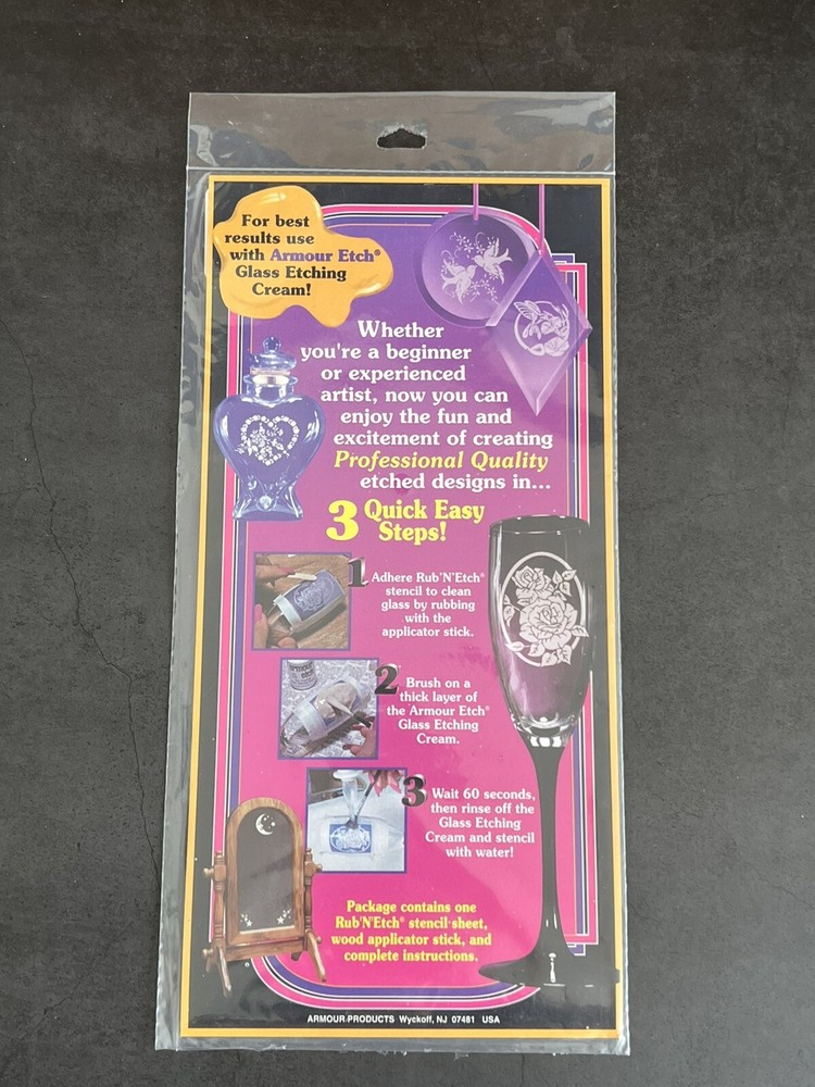 Vintage 90s Rub n Etch Glass Etching Stencil Angel Cupid