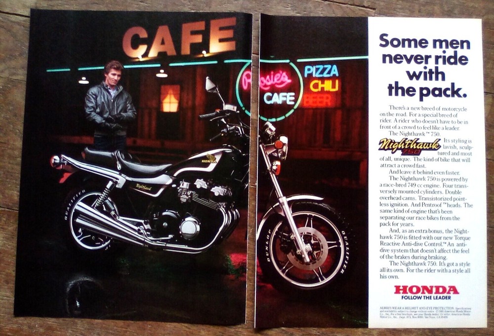 1982 Honda Nighthawk 750 Motorcycle Print Ad