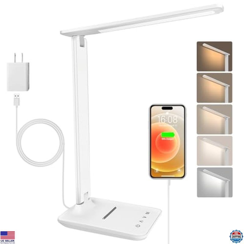 Karidi 13.3" LED Desk Lamp - Dimmable, USB, 5 Modes, Touch Control, Foldable