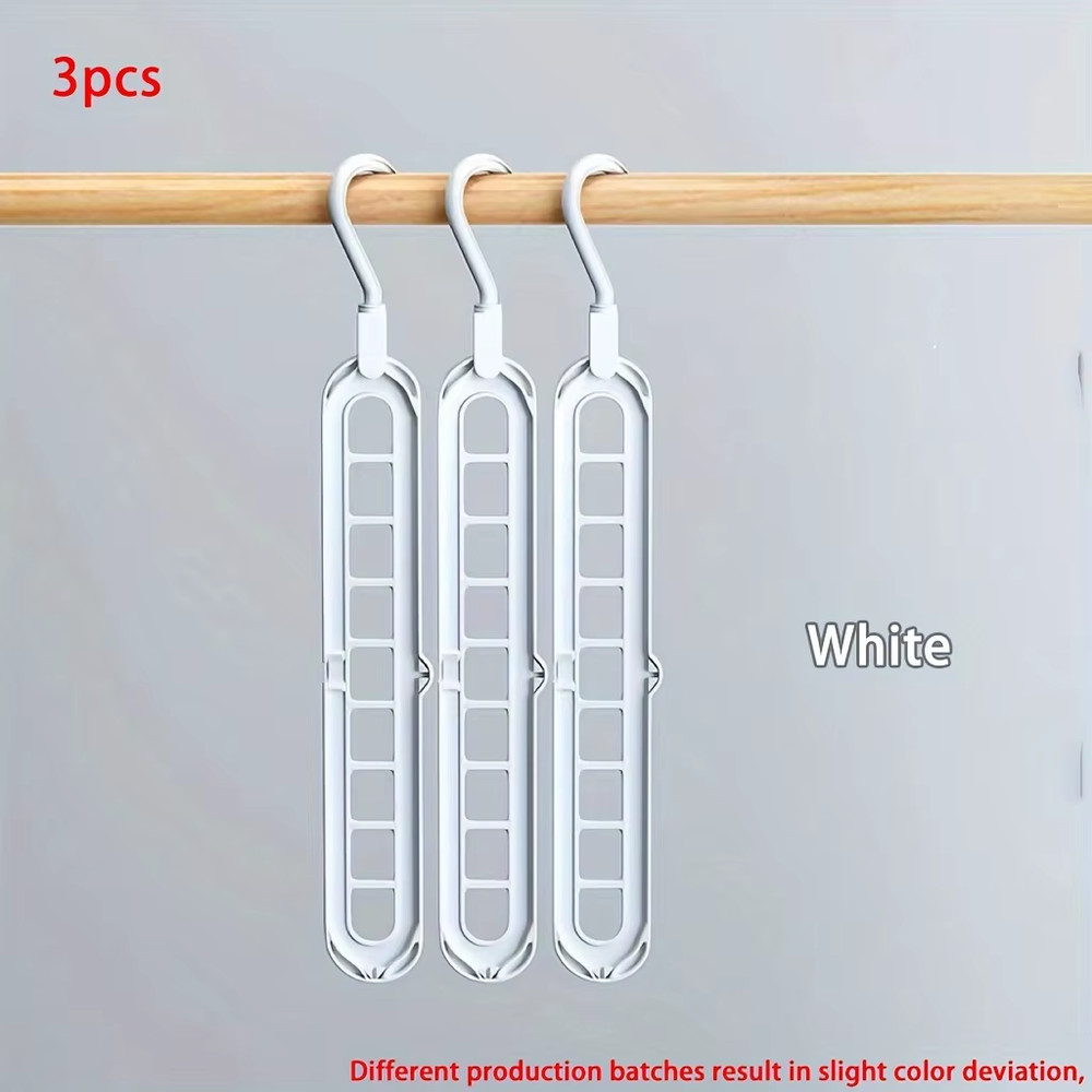 3Pcs, Plastic 9-Hole Foldable Hangers, Heavy Duty Space Saving Clothes Organizer