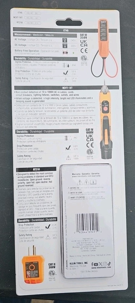 Klein Tools ET45KITXT Voltage Testers & Receptacle Tester Kit