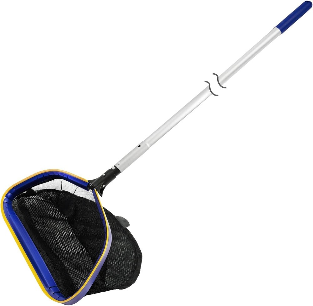 Efficient Pool Skimmer Net with Weighted Tab & 10ft Extendable Aluminum Handle