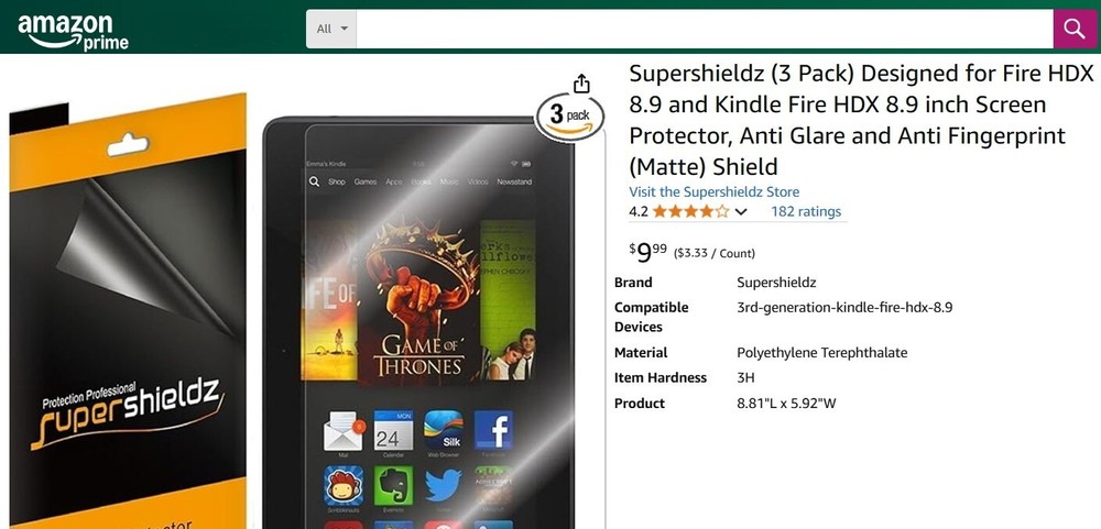 SUPERSHIELDZ Screen Protector 8.9" (3-Pack) (Opend Package)