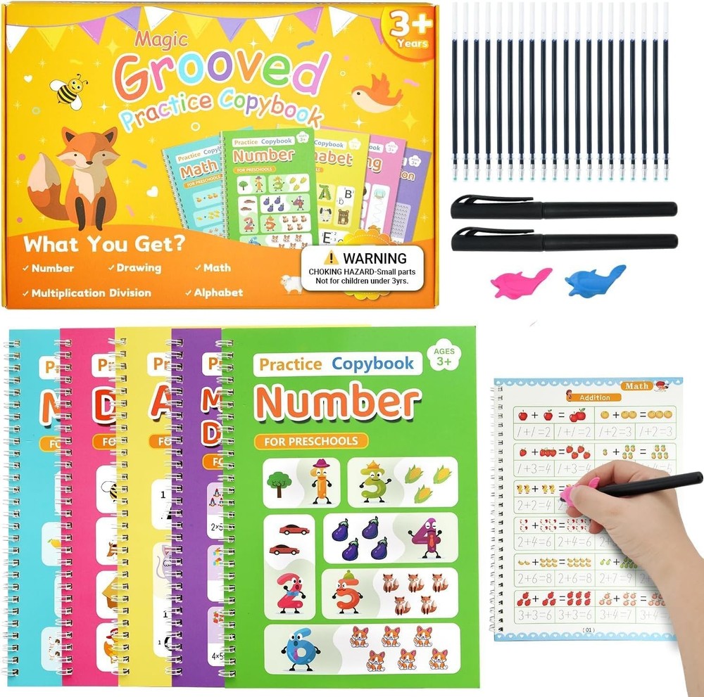 Magic Grooved Writing Practice for Kid-Grooved 9.83* 6.96, Multicolor