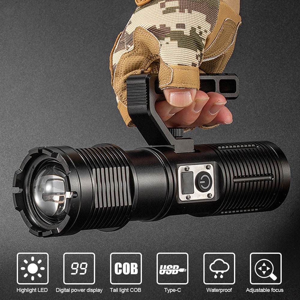 Super Bright White Laser LED Flashlight Camping Light USB Charging Zoom Torch