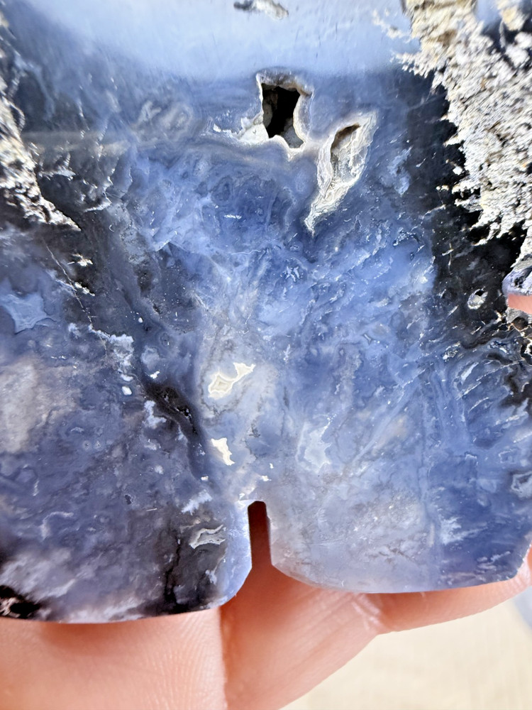 Blue Plume Agate Flower Carving