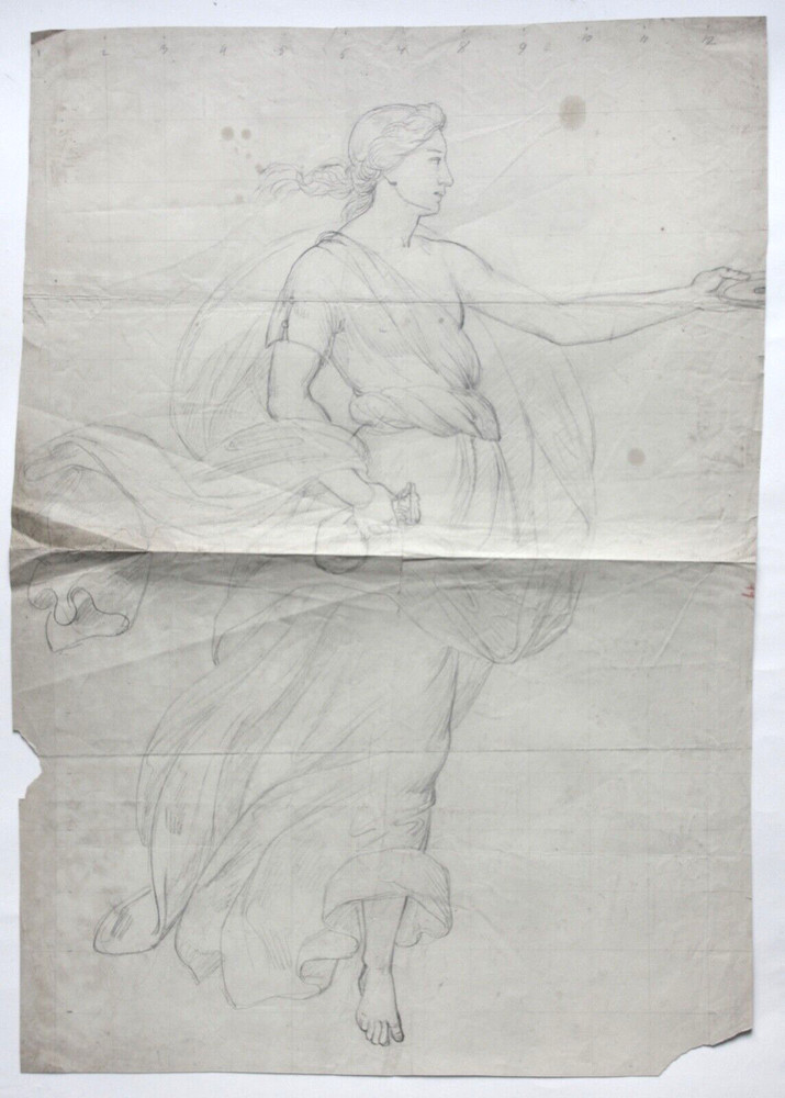 Female Allegory, Dancer, Classicist Drawing Squared 19th century
