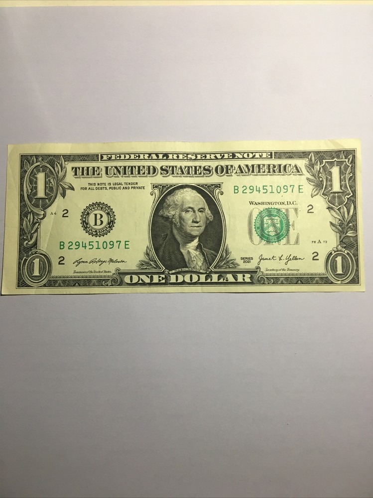2021 Error $1 Bill Offset Mis-Print Obverse & Reverse