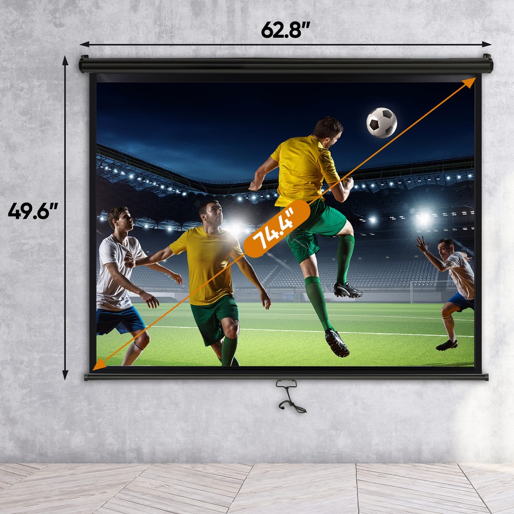 Projector Screen 72 Inch Diagonal Projection Screen Manual Pull Down 4:3HD Black