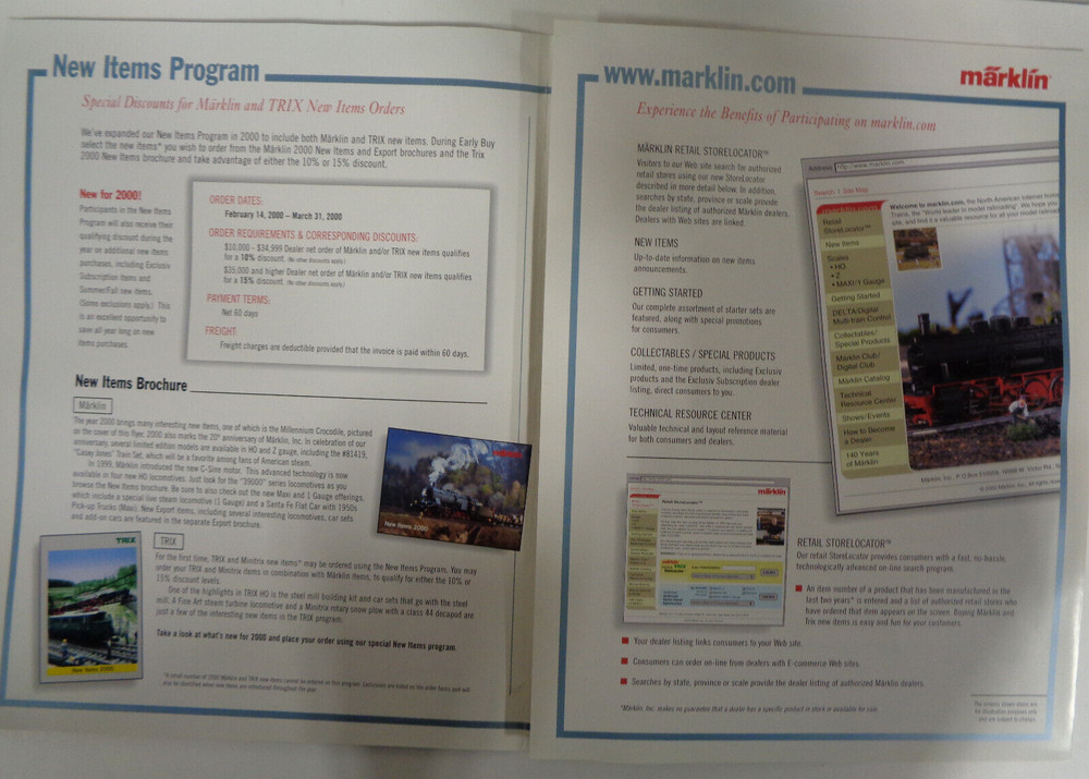 2000 MARKLIN 20TH ANNIVERSARY DEALER PACKET SET