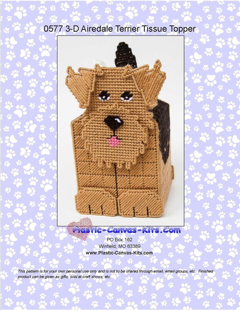 Airedale Dog 3-D Tissue Topper-Plastic Canvas Pattern or Kit