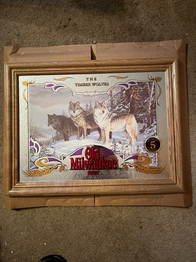 old milwaukee beer mirror timberwolves nib