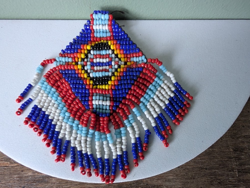 Beaded Native American Style Accent Patch Pendant Seed Bead Multicolor