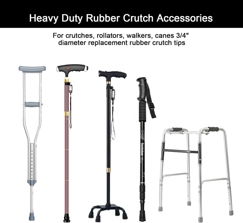 4 Pack Replacement Rubber Cane Tips 3/4 Inch Heavy Duty Rubber Crutch Tips Non S