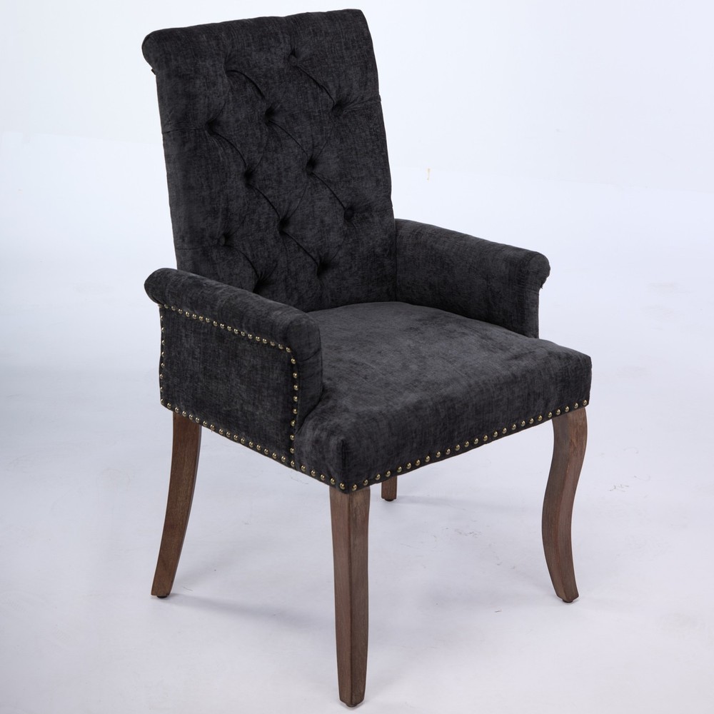 Upholstered Chenille Fabric Accent Dining Chair, Curved Solid Wood Legs, Elega