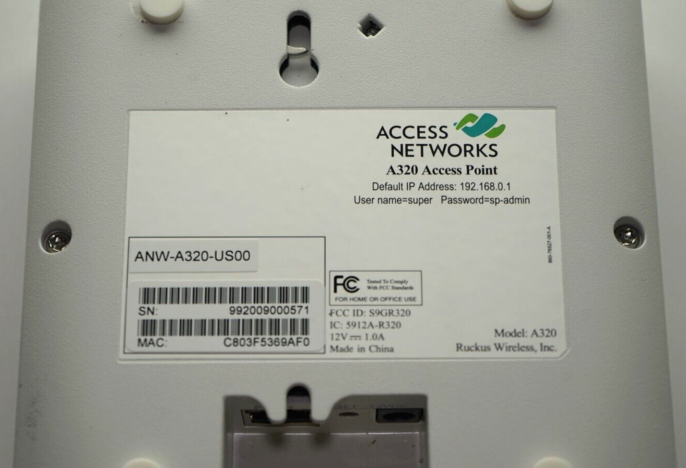 Ruckus Access Networks A320 Access Point - White - Ethernet - Tested/Working