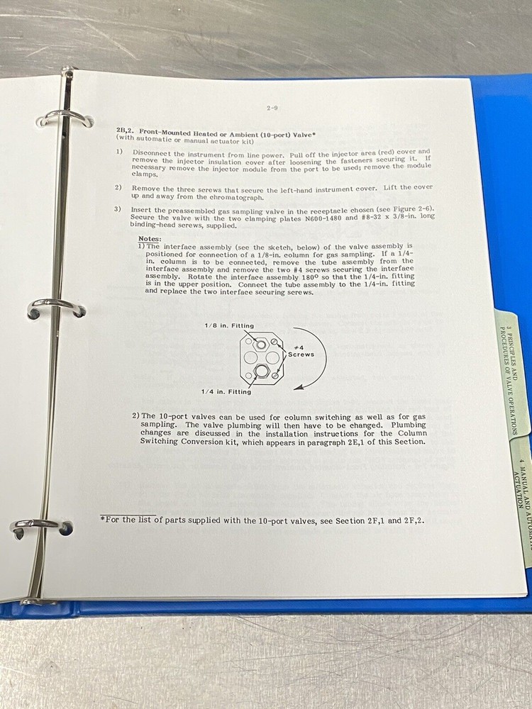 Perkin Elmer PE Sigma 2000/2100 Gas Sampling Valves - Users Guide / Manual