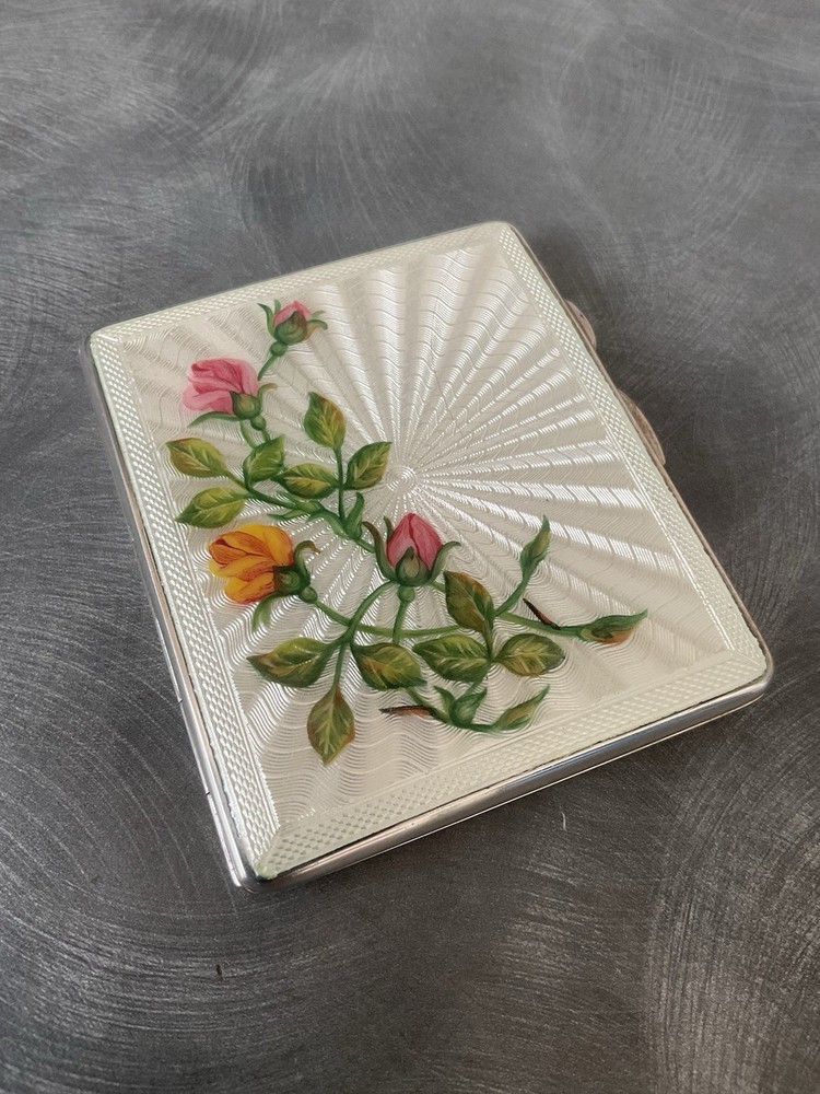 SUPERB SOLID SILVER ENGLISH HALLMARKED ENAMEL CIGARETTE CASE JOSEPH GLOSTER 1950