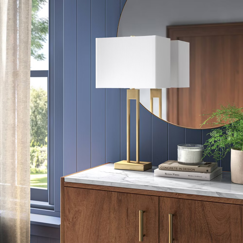 Window Pane Table Lamp with USB Brass - Threshold