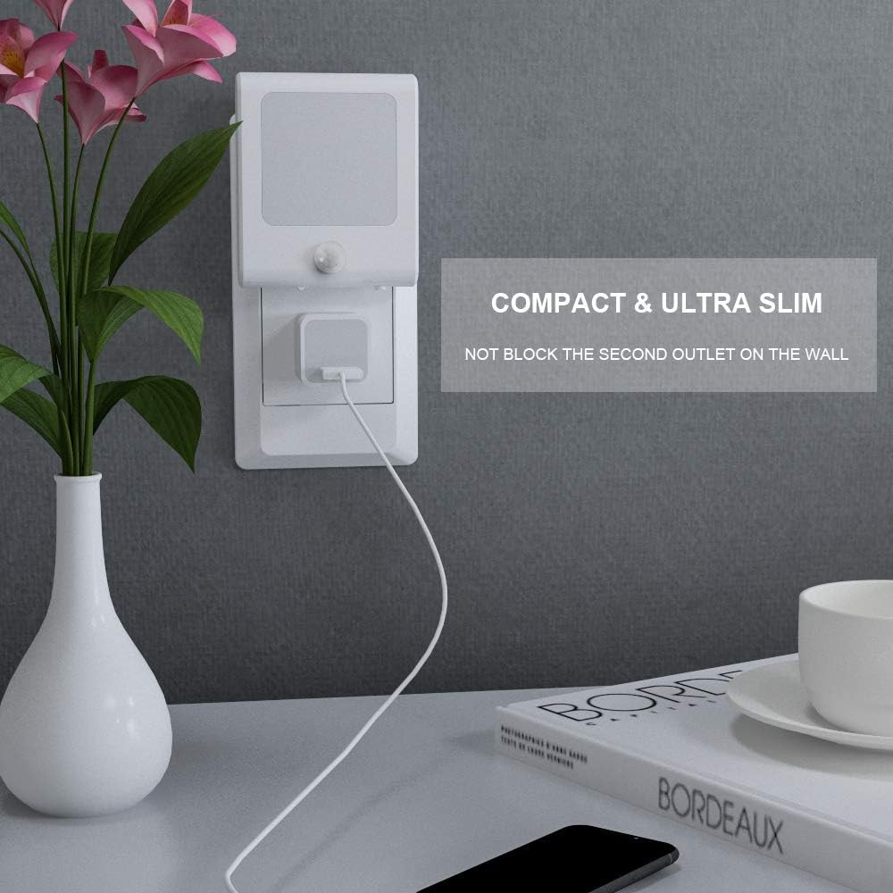 Plug in Motion Sensor Lights with Adjustable Brightness,Warm White Motion Activa