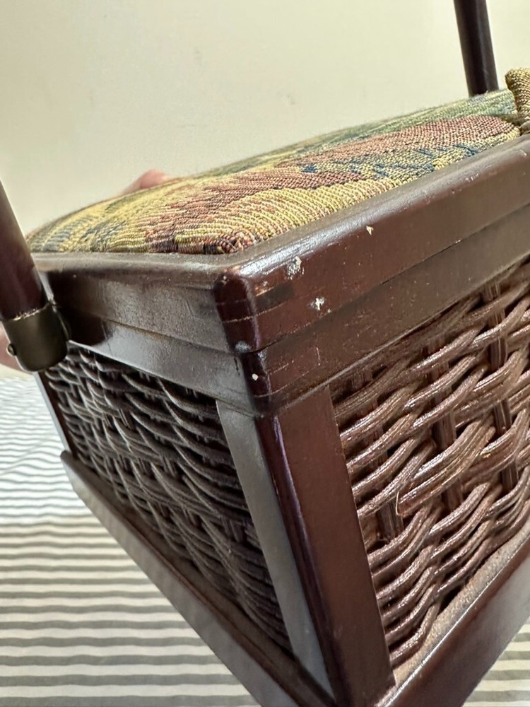 Vintage Floral Sewing Box With Handle
