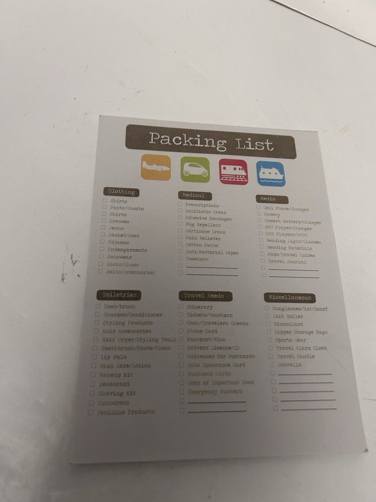 Packing list notepad used