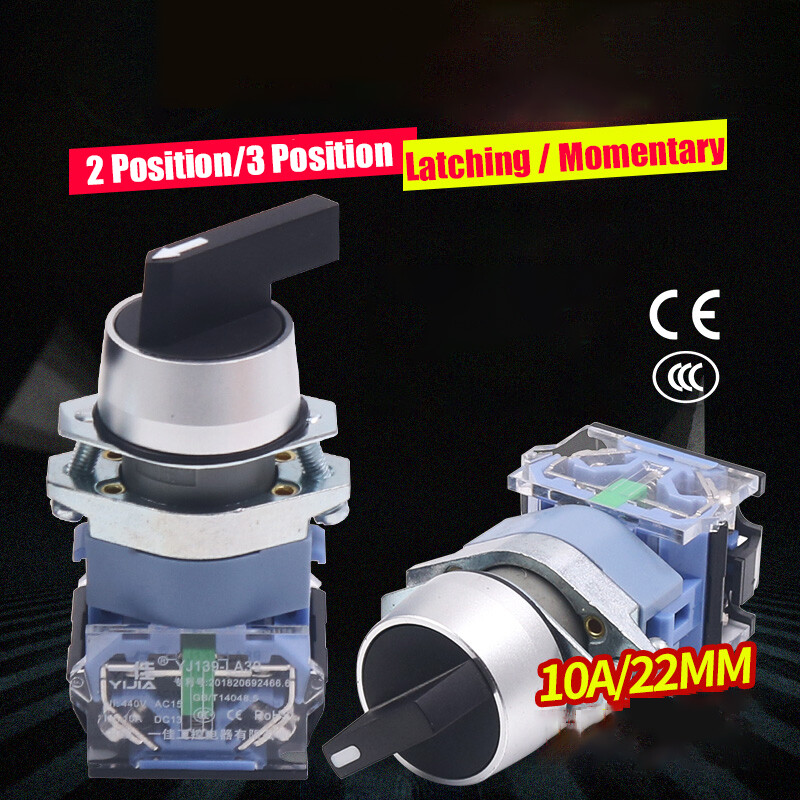 22mm Rotary Switch 2/3 Position Panel Mounted Selector Switch Latching Momentary
